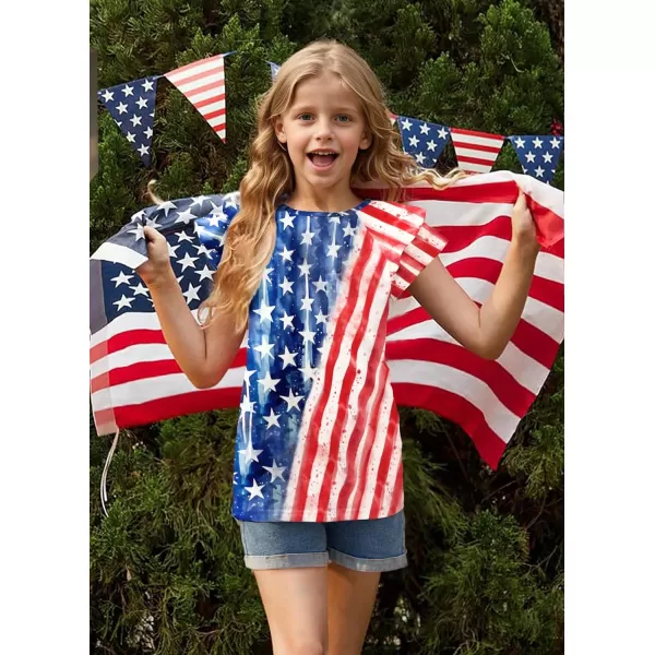 Arshiner 4th of July Shirt for Girl Patriotic American Flag Ruffle Short Sleeves Shirts Tops Tee Blouse