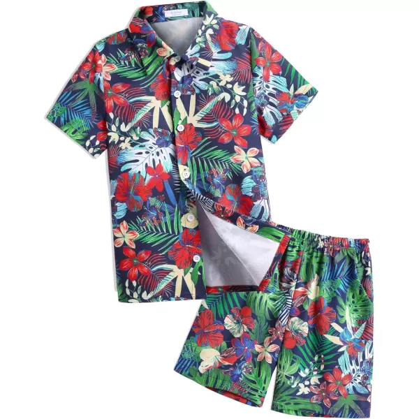 Arshiner Boys 2 Piece Outfits Hawaiian Shorts Sets Button Down Shirt and Shorts Summer Beach Clothes for 4~12 Years