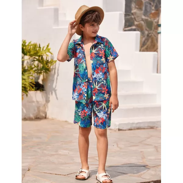 Arshiner Boys 2 Piece Outfits Hawaiian Shorts Sets Button Down Shirt and Shorts Summer Beach Clothes for 4~12 Years