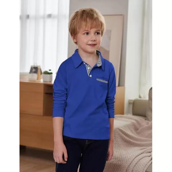 Arshiner Boy's Long Sleeve Plaid Trim Polo Shirt School Uniform Shirt with Pocket for 4-12 Years
