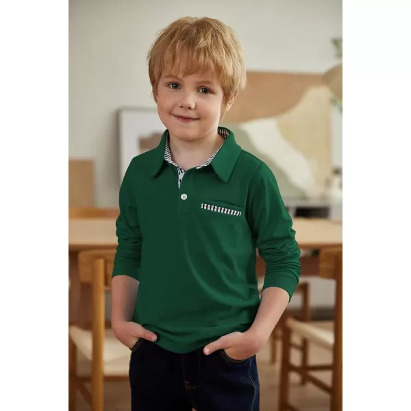 Arshiner Boy's Long Sleeve Plaid Trim Polo Shirt School Uniform Shirt with Pocket for 4-12 Years