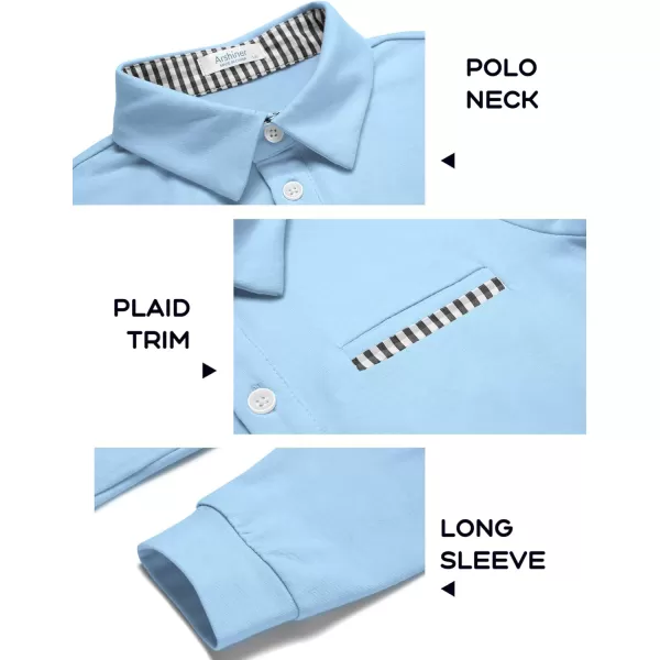 Arshiner Boy's Long Sleeve Plaid Trim Polo Shirt School Uniform Shirt with Pocket for 4-12 Years
