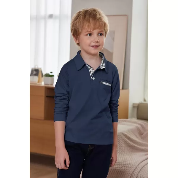 Arshiner Boy's Long Sleeve Plaid Trim Polo Shirt School Uniform Shirt with Pocket for 4-12 Years