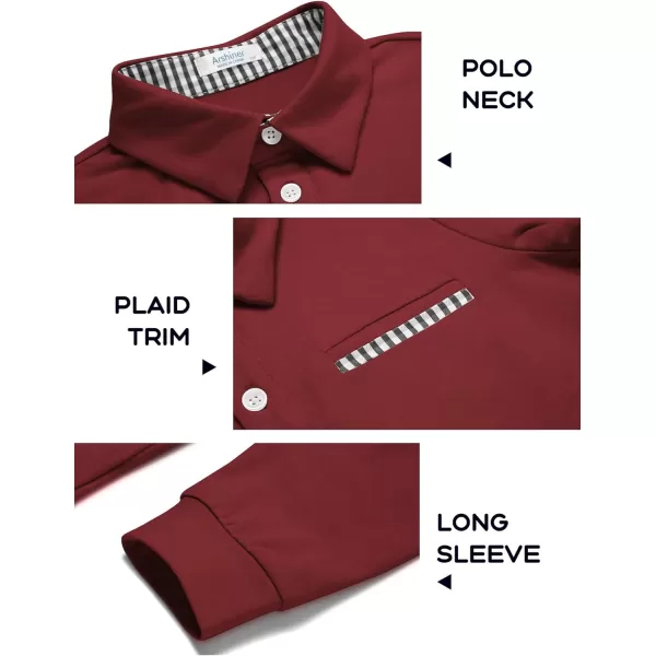Arshiner Boy's Long Sleeve Plaid Trim Polo Shirt School Uniform Shirt with Pocket for 4-12 Years