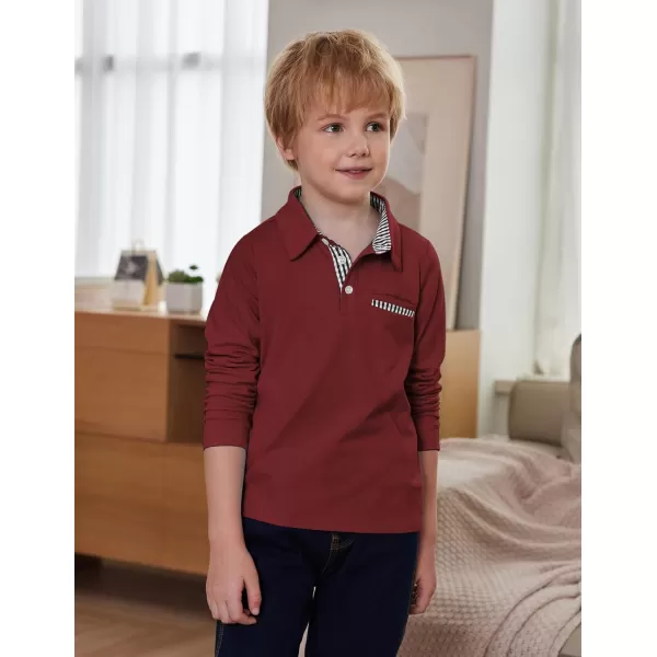Arshiner Boy's Long Sleeve Plaid Trim Polo Shirt School Uniform Shirt with Pocket for 4-12 Years