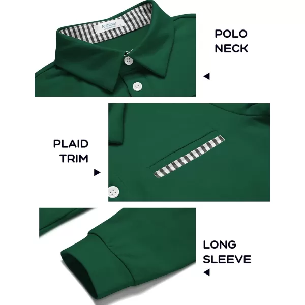 Arshiner Boy's Long Sleeve Plaid Trim Polo Shirt School Uniform Shirt with Pocket for 4-12 Years