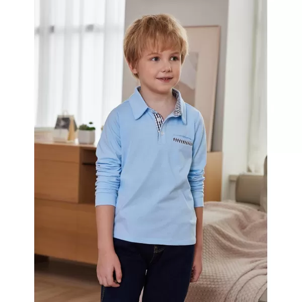 Arshiner Boy's Long Sleeve Plaid Trim Polo Shirt School Uniform Shirt with Pocket for 4-12 Years