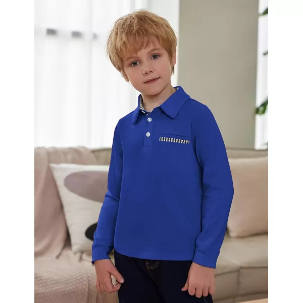 Arshiner Boy's Long Sleeve Plaid Trim Polo Shirt School Uniform Shirt with Pocket for 4-12 Years