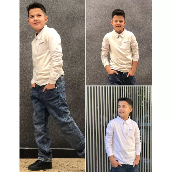 Arshiner Boy's Long Sleeve Plaid Trim Polo Shirt School Uniform Shirt with Pocket for 4-12 Years