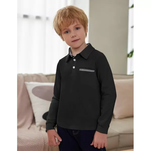 Arshiner Boy's Long Sleeve Plaid Trim Polo Shirt School Uniform Shirt with Pocket for 4-12 Years