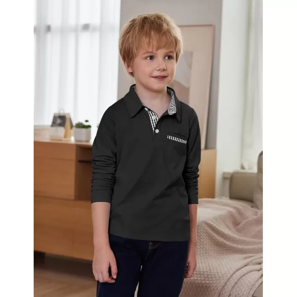 Arshiner Boy's Long Sleeve Plaid Trim Polo Shirt School Uniform Shirt with Pocket for 4-12 Years