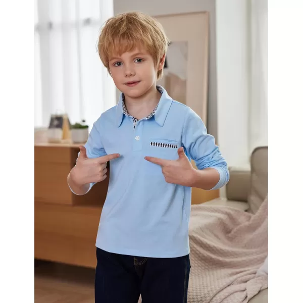 Arshiner Boy's Long Sleeve Plaid Trim Polo Shirt School Uniform Shirt with Pocket for 4-12 Years