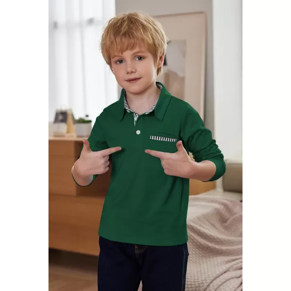 Arshiner Boy's Long Sleeve Plaid Trim Polo Shirt School Uniform Shirt with Pocket for 4-12 Years