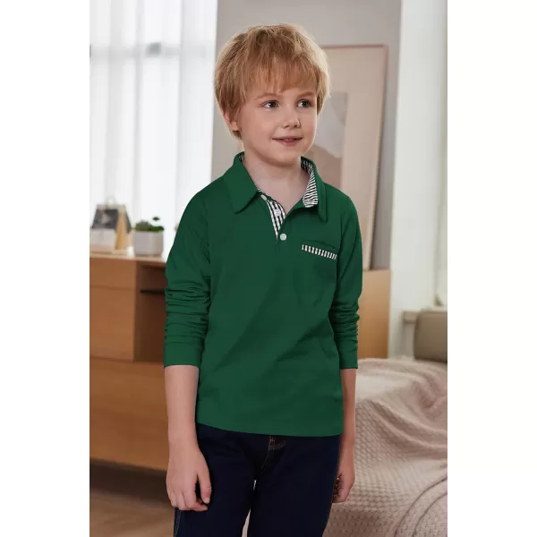 Arshiner Boy's Long Sleeve Plaid Trim Polo Shirt School Uniform Shirt with Pocket for 4-12 Years