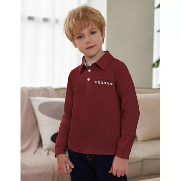 Arshiner Boy's Long Sleeve Plaid Trim Polo Shirt School Uniform Shirt with Pocket for 4-12 Years