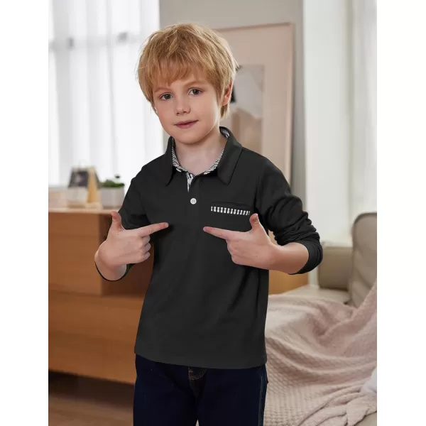 Arshiner Boy's Long Sleeve Plaid Trim Polo Shirt School Uniform Shirt with Pocket for 4-12 Years