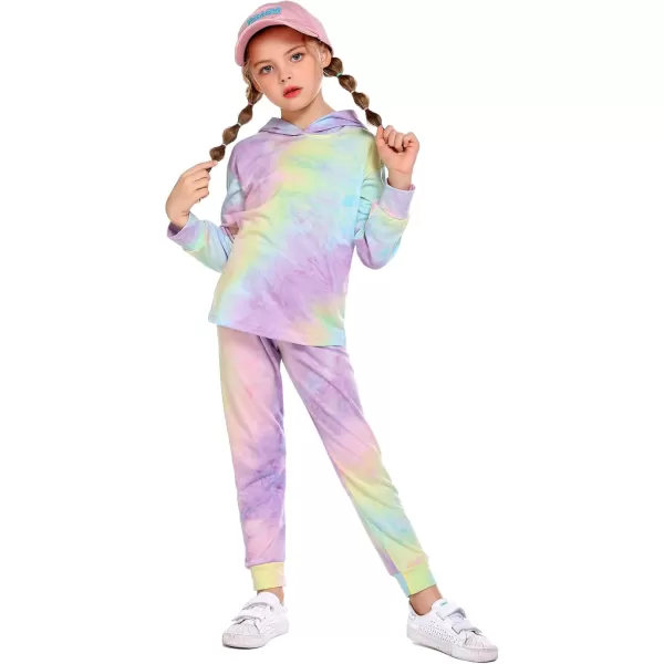 Arshiner Girl's 2 Piece Tie-dye Pullover Hooded Sweatshirt Set Sweatsuits and Sweatpants