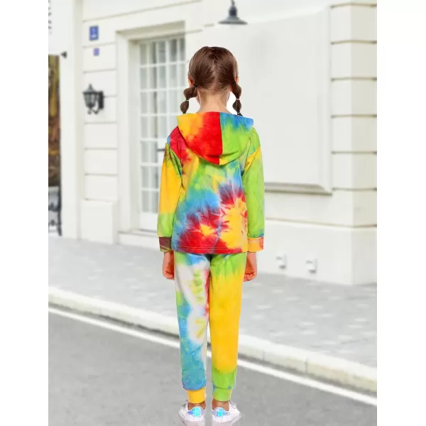 Arshiner Girl's 2 Piece Tie-dye Pullover Hooded Sweatshirt Set Sweatsuits and Sweatpants