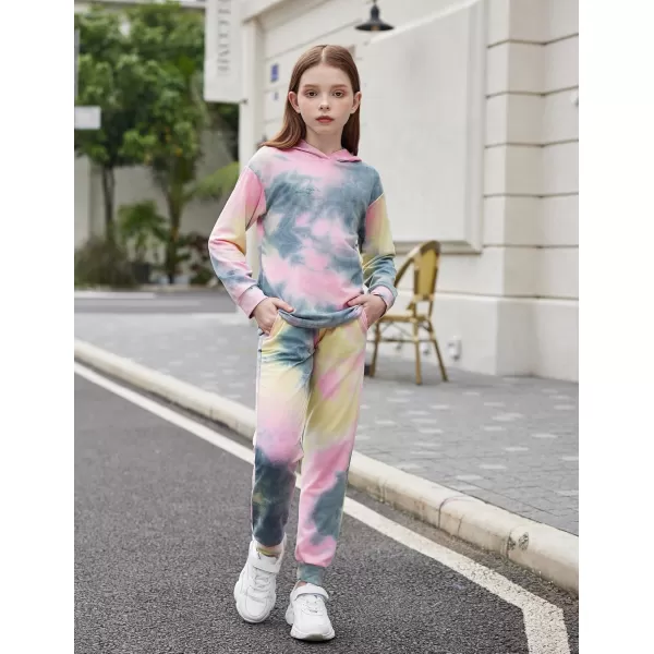 Arshiner Girl's 2 Piece Tie-dye Pullover Hooded Sweatshirt Set Sweatsuits and Sweatpants
