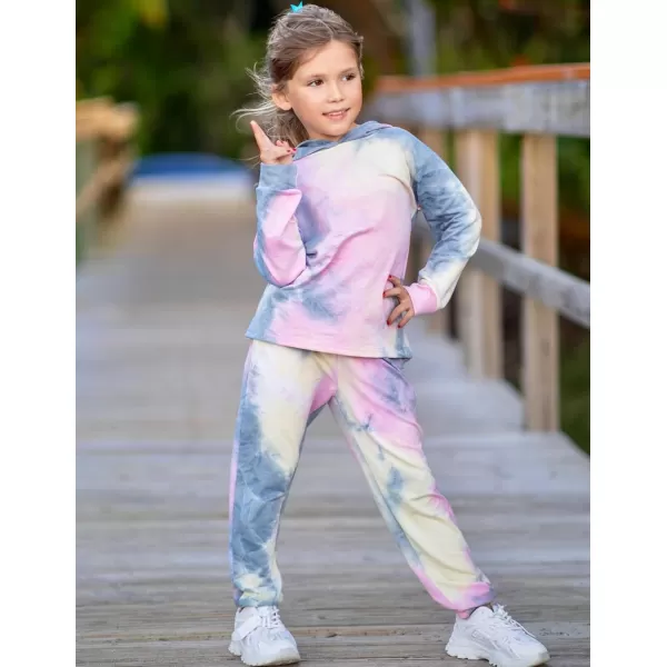 Arshiner Girl's 2 Piece Tie-dye Pullover Hooded Sweatshirt Set Sweatsuits and Sweatpants