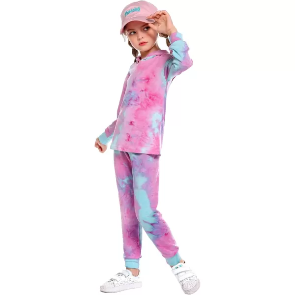 Arshiner Girl's 2 Piece Tie-dye Pullover Hooded Sweatshirt Set Sweatsuits and Sweatpants