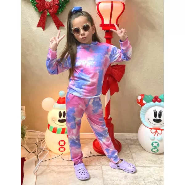 Arshiner Girl's 2 Piece Tie-dye Pullover Hooded Sweatshirt Set Sweatsuits and Sweatpants