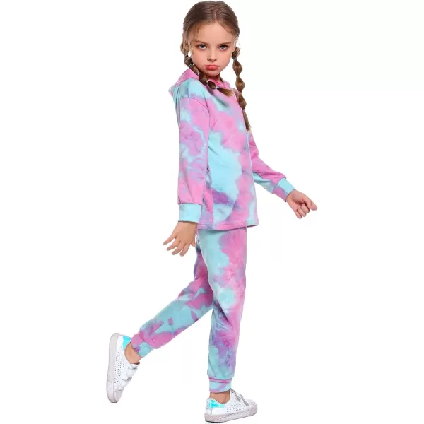 Arshiner Girl's 2 Piece Tie-dye Pullover Hooded Sweatshirt Set Sweatsuits and Sweatpants