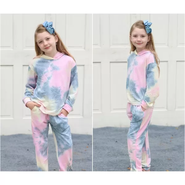 Arshiner Girl's 2 Piece Tie-dye Pullover Hooded Sweatshirt Set Sweatsuits and Sweatpants