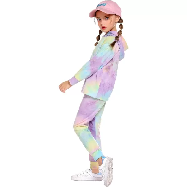 Arshiner Girl's 2 Piece Tie-dye Pullover Hooded Sweatshirt Set Sweatsuits and Sweatpants