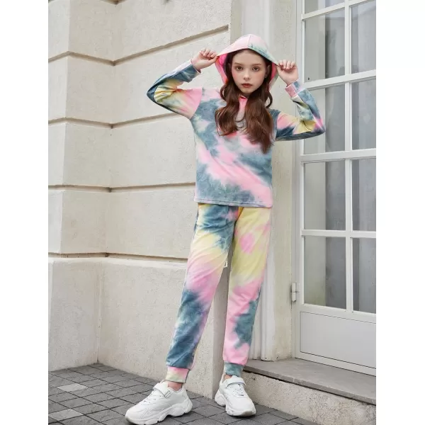 Arshiner Girl's 2 Piece Tie-dye Pullover Hooded Sweatshirt Set Sweatsuits and Sweatpants