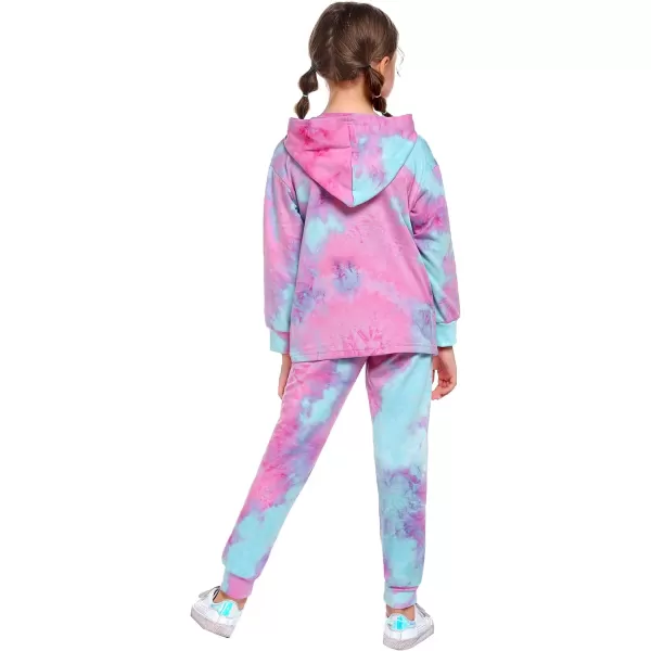 Arshiner Girl's 2 Piece Tie-dye Pullover Hooded Sweatshirt Set Sweatsuits and Sweatpants
