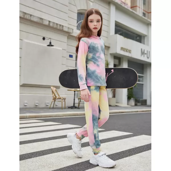 Arshiner Girl's 2 Piece Tie-dye Pullover Hooded Sweatshirt Set Sweatsuits and Sweatpants