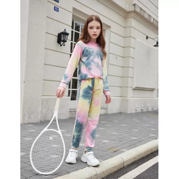 Arshiner Girl's 2 Piece Tie-dye Pullover Hooded Sweatshirt Set Sweatsuits and Sweatpants