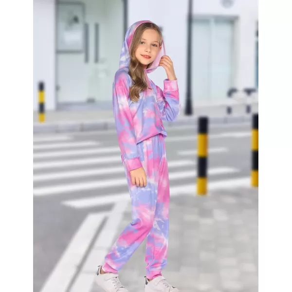 Arshiner Girl's 2 Piece Tie-dye Pullover Hooded Sweatshirt Set Sweatsuits and Sweatpants
