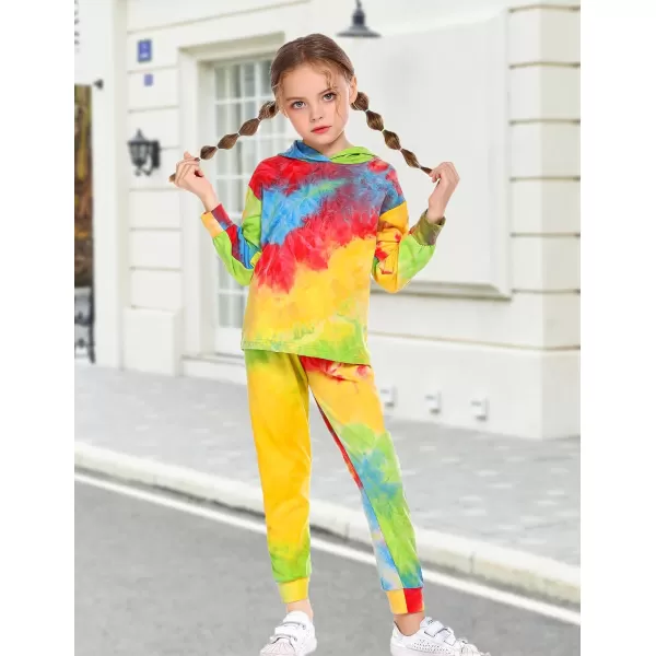 Arshiner Girl's 2 Piece Tie-dye Pullover Hooded Sweatshirt Set Sweatsuits and Sweatpants