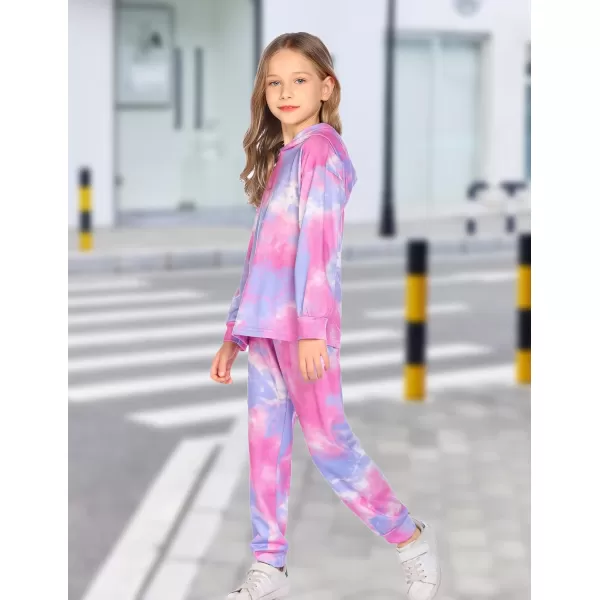 Arshiner Girl's 2 Piece Tie-dye Pullover Hooded Sweatshirt Set Sweatsuits and Sweatpants