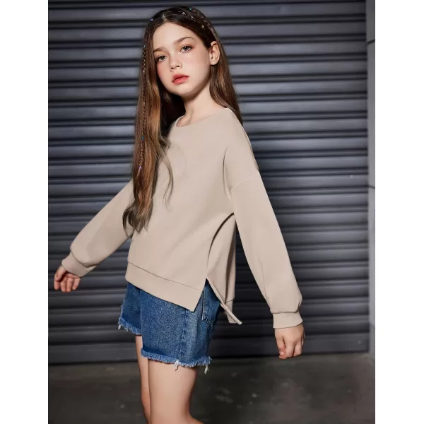 Arshiner Girls Crewneck Sweatshirt Long Sleeve Pullover Tops Drop Shoulder Sweatshirts Side Split for 5-14 Years