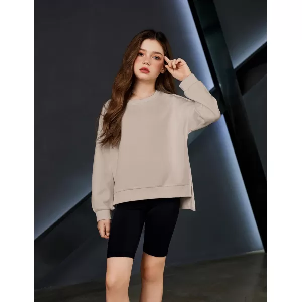 Arshiner Girls Crewneck Sweatshirt Long Sleeve Pullover Tops Drop Shoulder Sweatshirts Side Split for 5-14 Years
