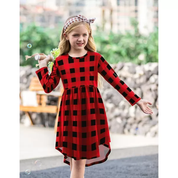 Arshiner Girls Dress Kids Holiday Casual Long Sleeve High Low Swing Midi Dresses