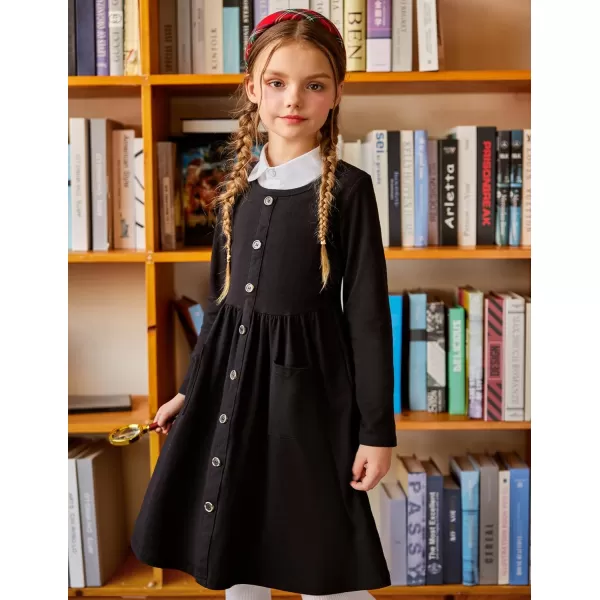 Arshiner Girl's Dresses Button Down Midi Long Sleeve Casual Sundress A-line Dress with Pockets