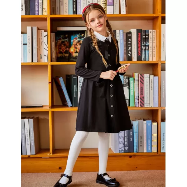 Arshiner Girl's Dresses Button Down Midi Long Sleeve Casual Sundress A-line Dress with Pockets