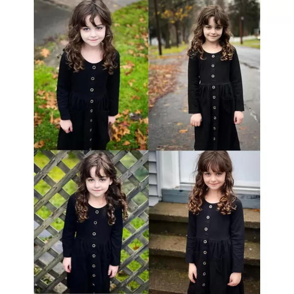 Arshiner Girl's Dresses Button Down Midi Long Sleeve Casual Sundress A-line Dress with Pockets