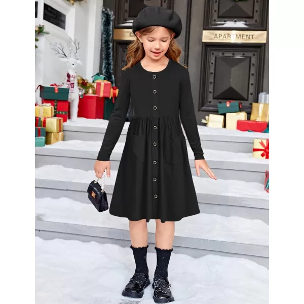 Arshiner Girl's Dresses Button Down Midi Long Sleeve Casual Sundress A-line Dress with Pockets