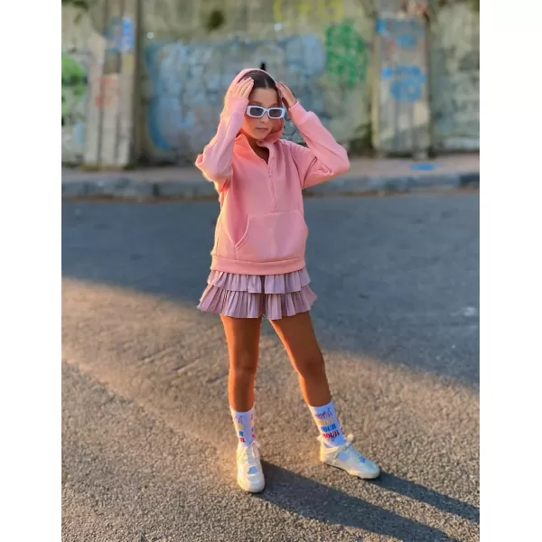 Arshiner Girls Half Zip Sweatshirt Fleece Pullover Hoodie Long Sleeve Fall Winter Tops Clothes Thumb Hole