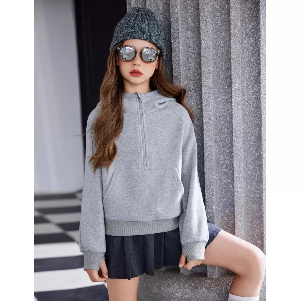 Arshiner Girls Half Zip Sweatshirt Fleece Pullover Hoodie Long Sleeve Fall Winter Tops Clothes Thumb Hole