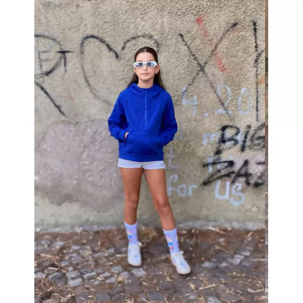 Arshiner Girls Half Zip Sweatshirt Fleece Pullover Hoodie Long Sleeve Fall Winter Tops Clothes Thumb Hole