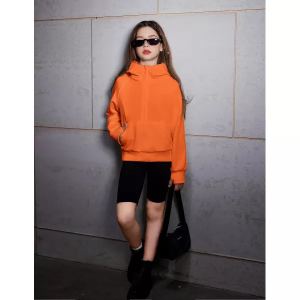 Arshiner Girls Half Zip Sweatshirt Fleece Pullover Hoodie Long Sleeve Fall Winter Tops Clothes Thumb Hole