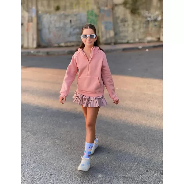 Arshiner Girls Half Zip Sweatshirt Fleece Pullover Hoodie Long Sleeve Fall Winter Tops Clothes Thumb Hole