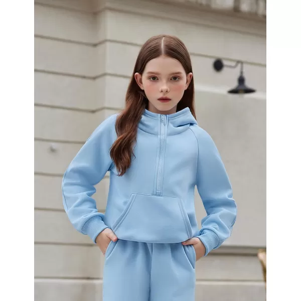 Arshiner Girls Half Zip Sweatshirt Fleece Pullover Hoodie Long Sleeve Fall Winter Tops Clothes Thumb Hole