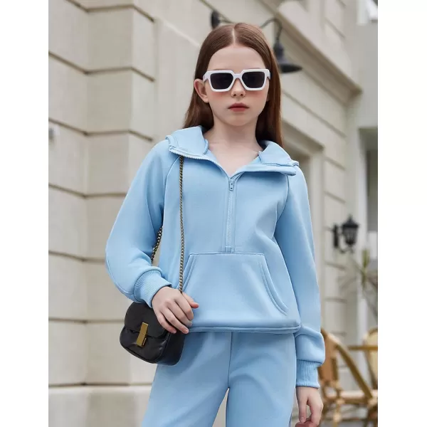 Arshiner Girls Half Zip Sweatshirt Fleece Pullover Hoodie Long Sleeve Fall Winter Tops Clothes Thumb Hole